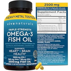 Triple Strength Omega 3 Fish Oil Supplement for Women and Men â 2500 mg High-Potency, Easy-to-Absorb Re-esterified Triglyceride Form, Pescatarian-Friendly DPA EPA DHA Omega 3 Supplement, 180 Softgels