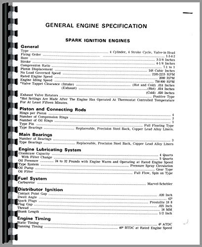 Page from Case G159 Engine Service Manual showing general specifications for Spark Ignition Engines