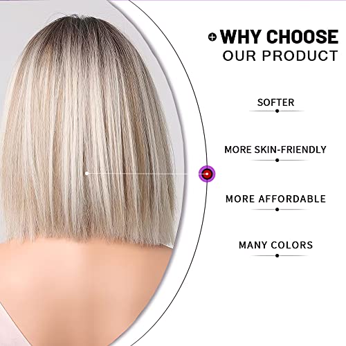 Esmee Short Straight Ombre Brown to Blonde Bob Wigs for Women Shoulder Length Synthetic Wig for Daily Party Cosplay Use - Image 4