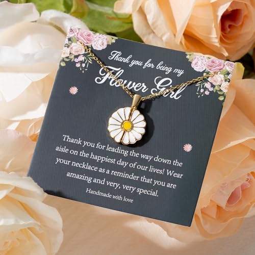 PANTIDE Flower Girl Daisy Locket Necklace - Thank You for Being My Flower Girl Proposal Gift, Engraved Stainless Steel Jewelry Gift On Wedding Bridal Shower from Bride (Gold)3