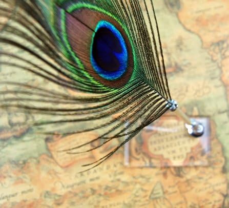 MFC ONLINE Vintage Peacock Feather Ballpoint Pen Refined Queling Pen Quill Pen Ballpoint Pen (1Single Eye Peacock Feather Ballpoint Pen +1 Rectangle- shaped Acrylic Pen Stand)