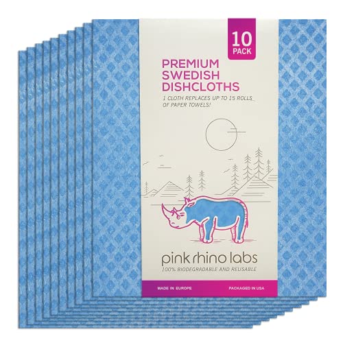 Pink Rhino Labs Swedish Dishcloths For Kitchen 10 Pack – Reusable Swedish Dish Towels: Replace Cellulose Sponges For Kitchen Cleaning, Dish Towels For Drying Dishes, Paper Towel Alternative & More #TOP8