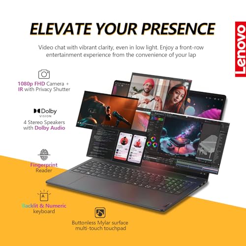 Image of Lenovo Yoga 7i 2 in 1 Laptop Touchscreen Computer, 16 inch 2K IPS Touch Screen Convertible Copilot+ AI PC, Intel Core Ultra 5, 16GB DDR5 1TB SSD, Windows 11, Backlit Keyboard, Fingerprint, Thunderbolt