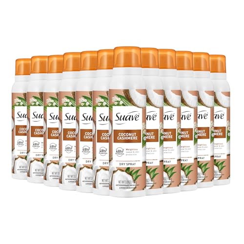 Suave Coconut Cashmere Antipersirant Deodorant Dry Spray, for 48hr odor & wetness protection, 3.8oz,...
