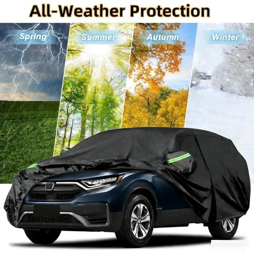 Image of 2026 Upgraded Car Cover for Honda CRV Custom Fit LX, EX, EX-L, Sport Hybrid, Touring 1996-2026, Waterproof Full Exterior Windproof Snow Proof Rain Sun Hail Protection with Door Zipper & Inner Cotton