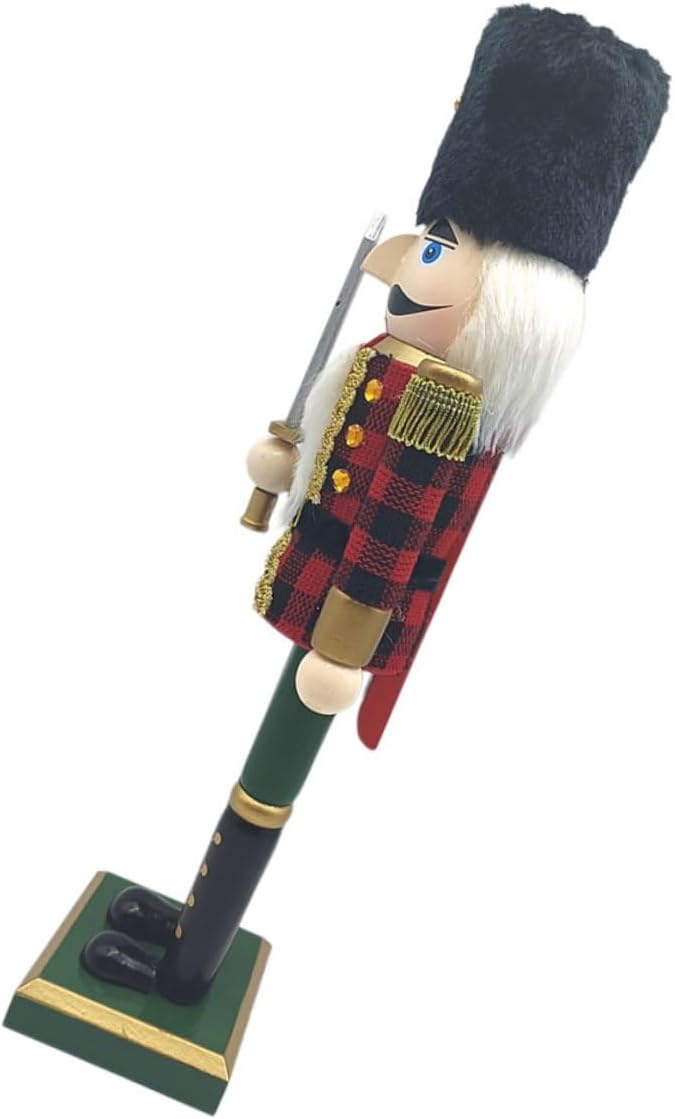 Operitacx Christmas Wood Nutcracker Soldier Decor Wooden Nutcracker Figurine with Plaid Cloth for Holiday Tabletop and Shelf Decoration