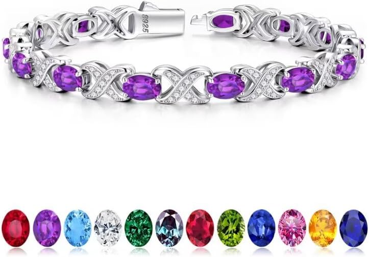 Iefil Oval Birthstone Bracelets for Women, March Birthstone Bracelet Aquamarine Light Blue Tennis Bracelets Unique X O Design Eternal Anniversary Birthday Gift for Her Sterling Silver Jewelry 6.5"