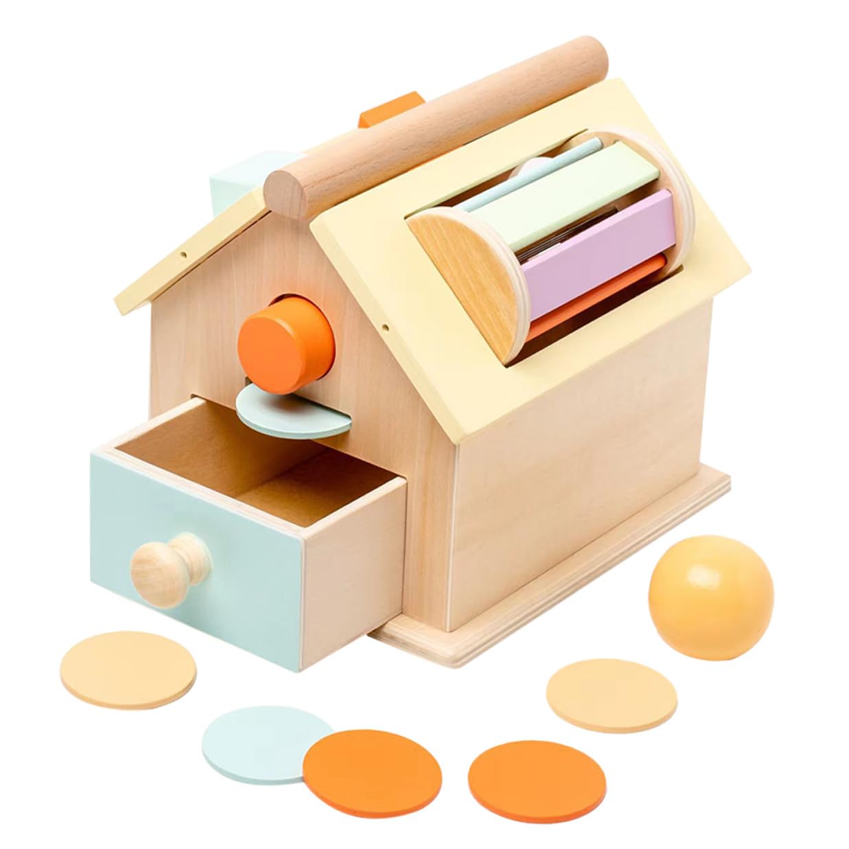 Hemobllo Juguete Educativo Montessori de Madera para Pequeños 1-3 Años Caja de Monedas y Bolas para Motricidad Fina Juego Sensorial Compacto para Desarrollo Preescolar