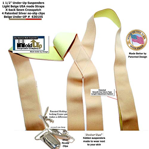 Holdup Suspender Company Hidden Undergarment X-back Beige Suspenders with No-slip Silver Clips - Thumbnail 7