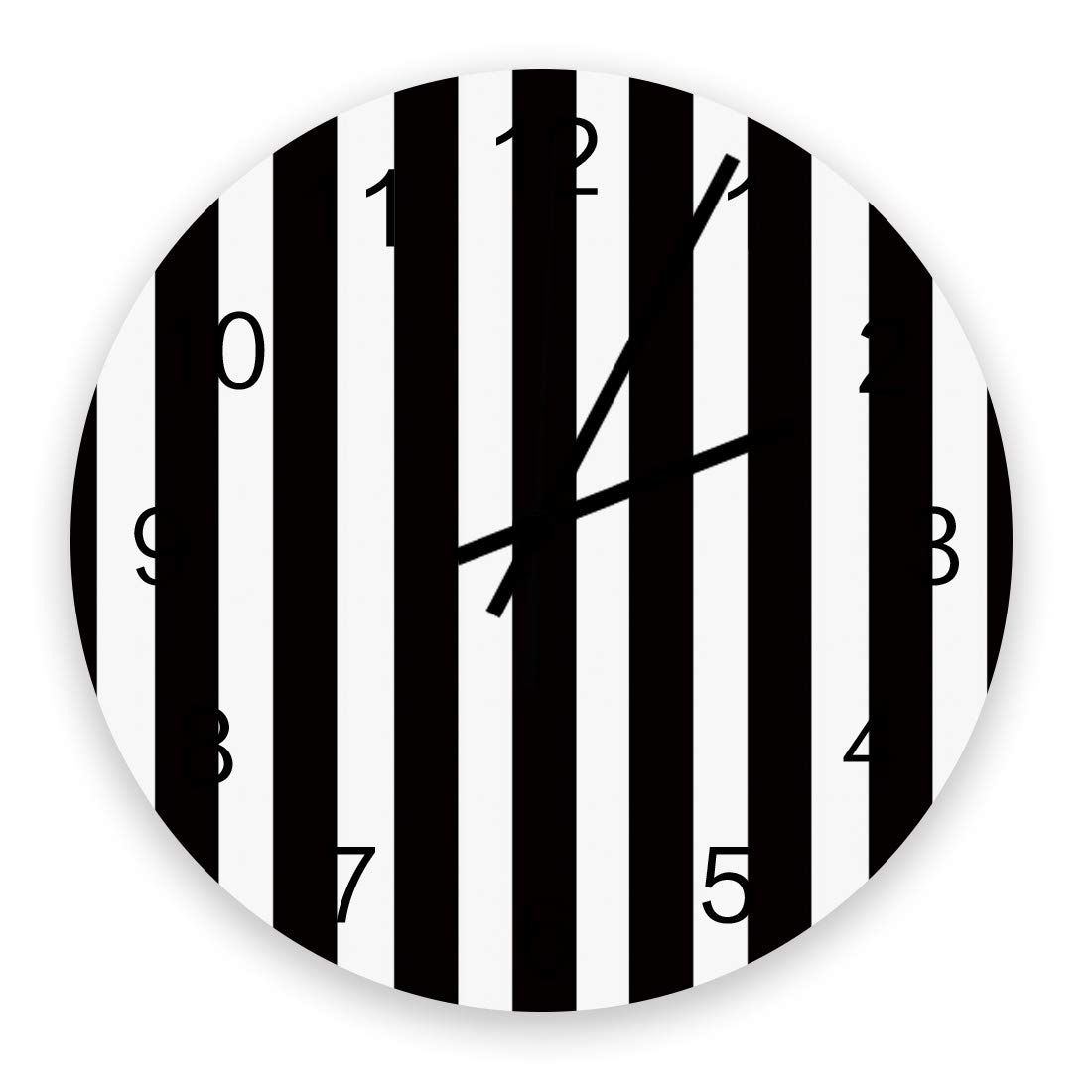 12" Silent Wall Clock Stripes,Battery Operated(Non Ticking),Wooden Large Wall Clocks Round Wall Decor for Kitchen/Bathroom/Living Room/Bedroom,Black White Geometric