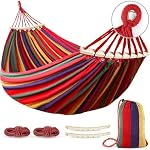 MOSFiATA Camping Hammock 550lb Upgraded Thickened 320G Durable Canvas Fabric Single Hammocks with Two Anti Roll Balance Beam and Sturdy Metal Knot Tree Straps for Camping, Patio, Backyard, Outdoor