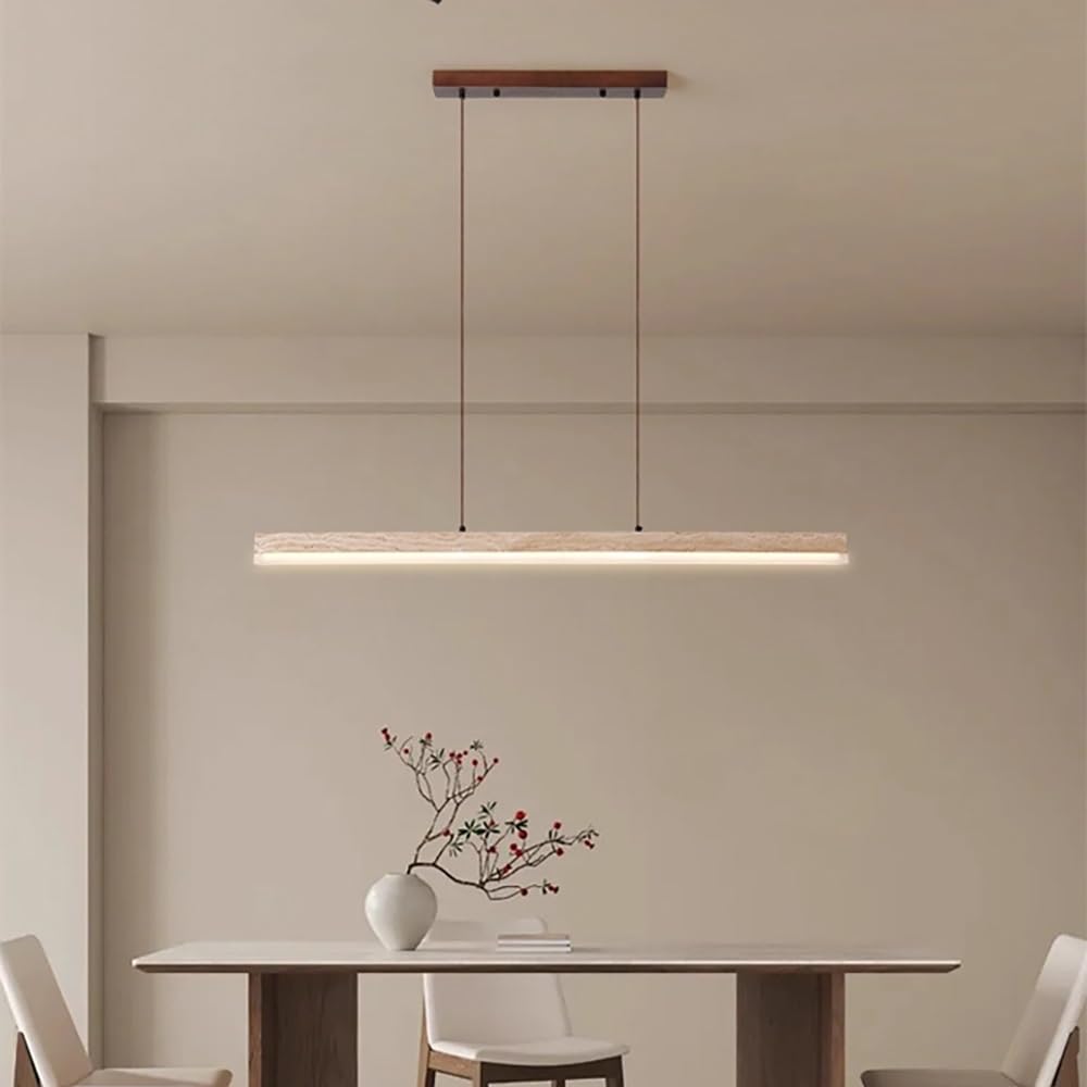 Lámpara Colgante Isla Cocina Iluminación, Luces Colgantes Lineales LED de Travertino Regulables para Comedor Oficina(Stepless)