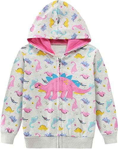 DDSOL Toddler Girl Zip Up Hoodie Dinosaur Jacket Hooded Heart Sweatshirt Fall Winter Kid Long Sleeve Shirt Pullover Top