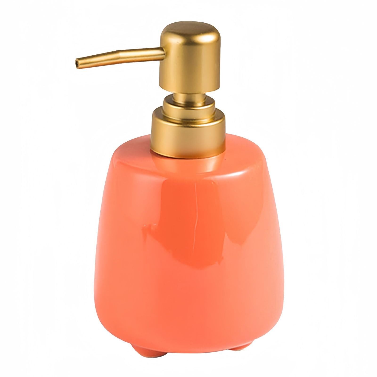 Qyleee Orange Hand Ceramic Soap Dispenser With Pump Refillable Lotion For Bathroom Vanity Countertop Dish For Bathroom(Orange)