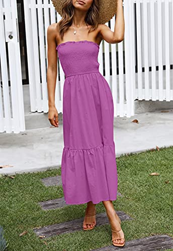 Image of ZESICA Women's Summer Boho Strapless Maxi Dress 2026 Casual Off Shoulder Smocked Flowy A Line Beach Holiday Long Dresses