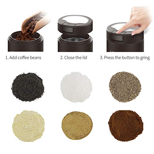 Coffee Grinder with Brush, LINKChef 200W Spice Grinder with Stainless Steel Blade for Seed Bean Nut Herb Pepper & Grain, Lid Activated Safety Switch, Brown, CG-8420