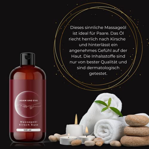 Adam & Eva - Kirsch Kuss 500 ML Massageöl zur Entspannung / Muskelentspannung - für die Partner Massage sowie für den professionellen Gebrauch. - Qualitäts Öle aus Italien - Image 6