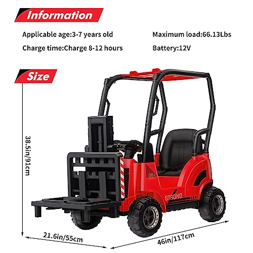 Garvee 12V Electric Ride on Forklift Car with Remote Control, Ride on Car with Liftable Fork and Pallet, High/Low Variable Speed, Music, USB, MP3, and Low-Power Alarm for Boys and Girls(with Tent,Red)
