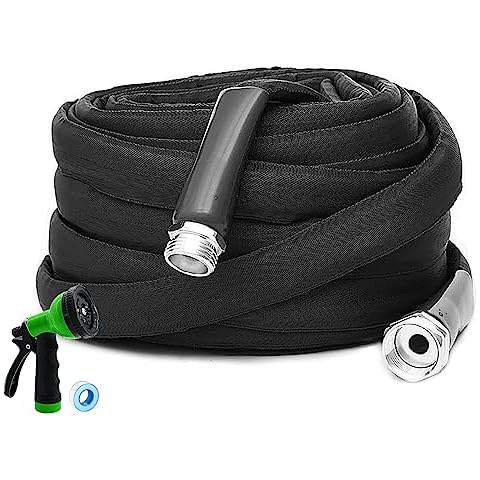 DTRK Garden Hose 5/8 in. x 100 FT SturdyWater Hoses with 10 Function Hose Nozzle, Lightweight Kink-Free Flexible Garden Hoses, Extra Strength Fabric Yard Hose for RV, Trailer and Camping（Black） Cover