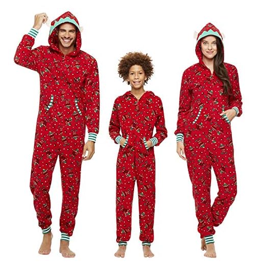 Pijamas Navidad Familiar Algodon Mono Pijamas Parejas e Hijos Trajes Navideños Pelele con Cremallera e Capucha Conjunto Mama Papá y Bebe Ropa de Dormir Invierno Christmas Pajamas SYSDJDS19888BAL