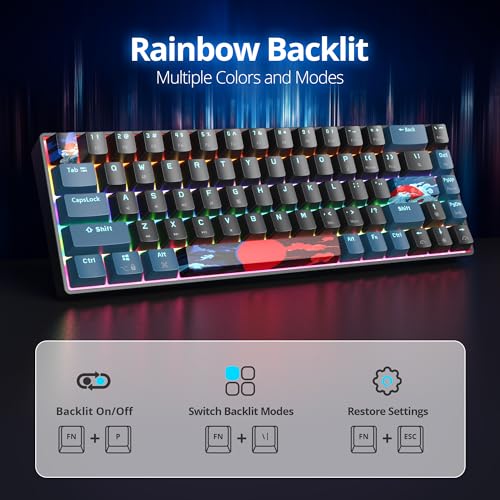 Image of 60 Percent Gaming Keyboard 68 Keys Mechanical Keyboard Rainbow Backlit Mini Compact Wired Keyboard with Red Switch for Windows Laptop Gamer(68 Monster-B)