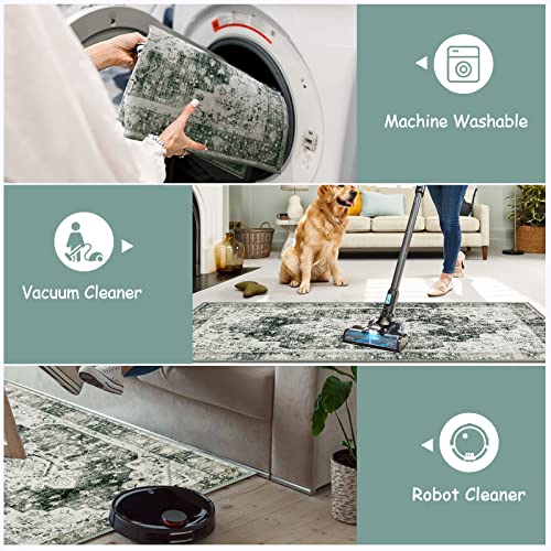 Moynesa Ultra-Thin Washable Runner Rug -2x6 Rug Runners for Hallways Non Slip Stain Resistance, Vintage Non Shedding Indoor Throw Carpet Runner for Bathroom Entry Door Kitchen Laundry Room, Grey