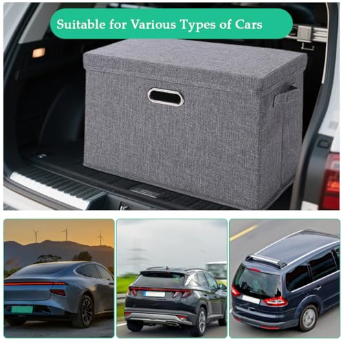 Image of STHIRA Car Trunk Organizer Box, Car Boot Organizer, Folding Cloth Organizer Case with Lid & Handles, Multipurpose Organizer Box for Home Car, 45 x 30 x 30cm