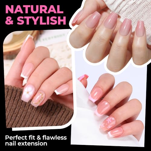 Image of UNA GELLA Short Coffin Gel Nail Tips, 15 Sizes Short Coffin Press On Nails Full Cover Pre-Etched 300pcs Clear Acrylic False Nail Tips For Nails Extension Home DIY Salon