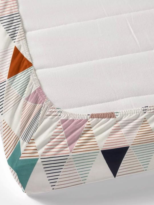 Image of 380 TC Premium Glace Cotton Elastic Fitted Bedsheet King Size with 2 Pillow Covers King Size | Double Bed with All Around Elastic (White Trangle, Fitted Queen-60x78)