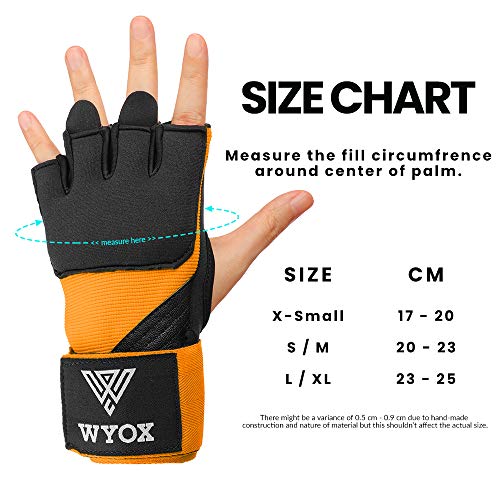 Wyox Gel Quick Hand Wraps For Boxing Mma Kickboxing - Ez-Off & On - Padded Knuckle With Wrist Wrap Protection For Men Women Youth (Orange, L-Xl) #TOP3