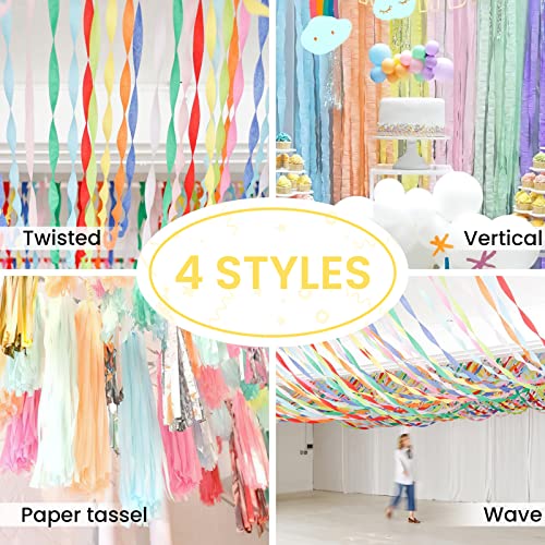 Image of PartyWoo Pastel Crepe Paper Streamers 8pcs 656ft Pack of Pastel Rainbow Colorful Crepe Paper Streamers for Graduation Baby Shower Unicorn Easter Safari Spring Rainbow Theme Birthday Party Decorations