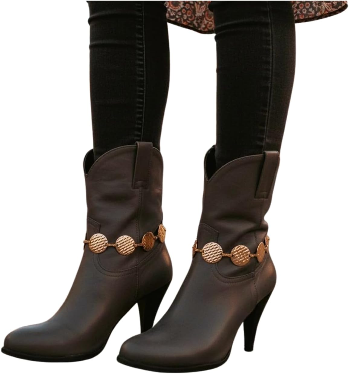 TrendyFashionJewelry Women 2PCS Boot Bracelet Chain Gold Metal Western Fashion Anklet Shoe Textured Circle Round Charm PAIR BC145