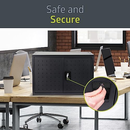 Pearington 16 Device Portable Table Top Charging And Storage Cabinet For Ipads, Chromebooks And Laptop Computers, Up To 17-Inch Screen Size, Bonus Shelf, Side Handles, Locking Front Door, Cable Clips #TOP3