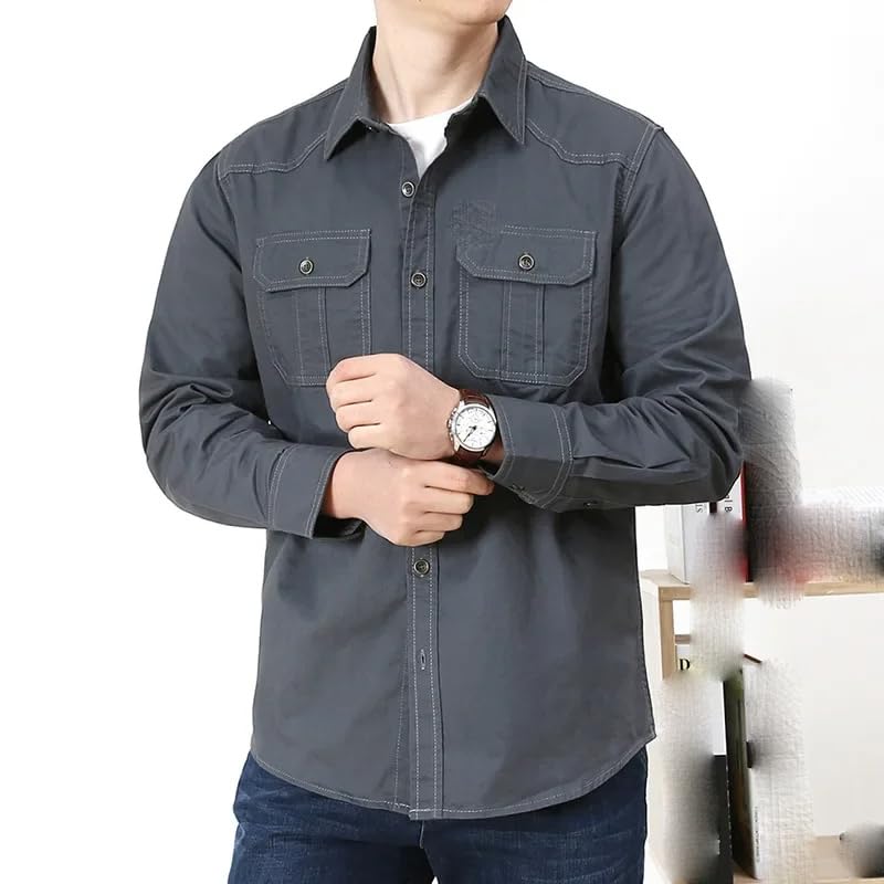 Camisa de manga larga de algodón con bolsillos estilo militar 2