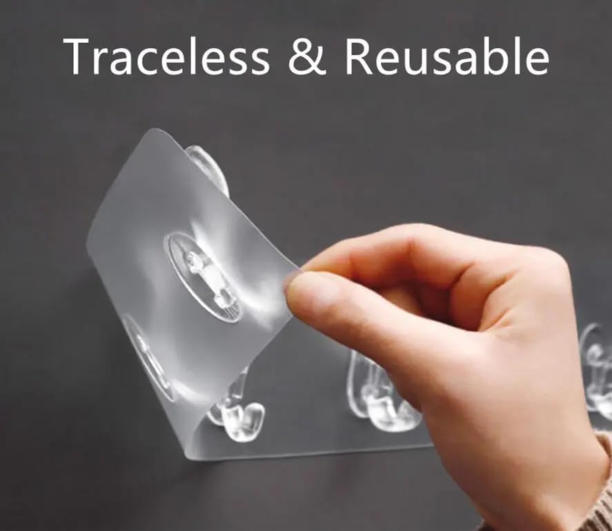 Image of Self Adhesive Heavy Duty Wall Hooks for Hanging Transparent Stainless Steel Waterproof Hooks for Kitchen, Bathroom, Home & Office (3 Pcs 6 Rows Hook)