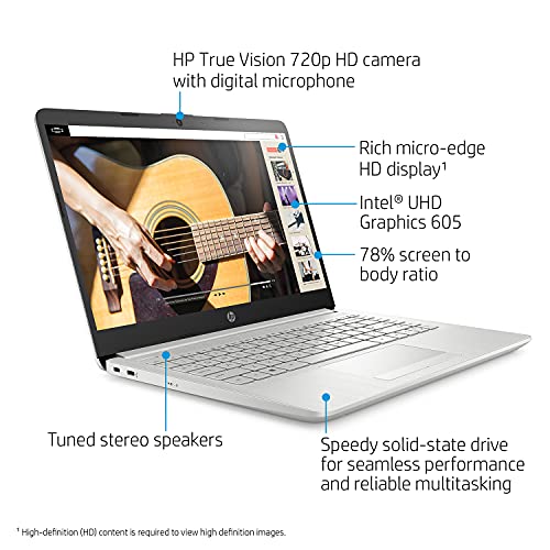 Image of HP Premium Laptop, 14 inch HD Display, Intel Pentium Quad-Core Processor, 8GB RAM, 128GB SSD, Webcam, HDMI, Bluetooth, Wi-Fi, Windows 10 + One Year Office 365 Wireless Mouse Bundle