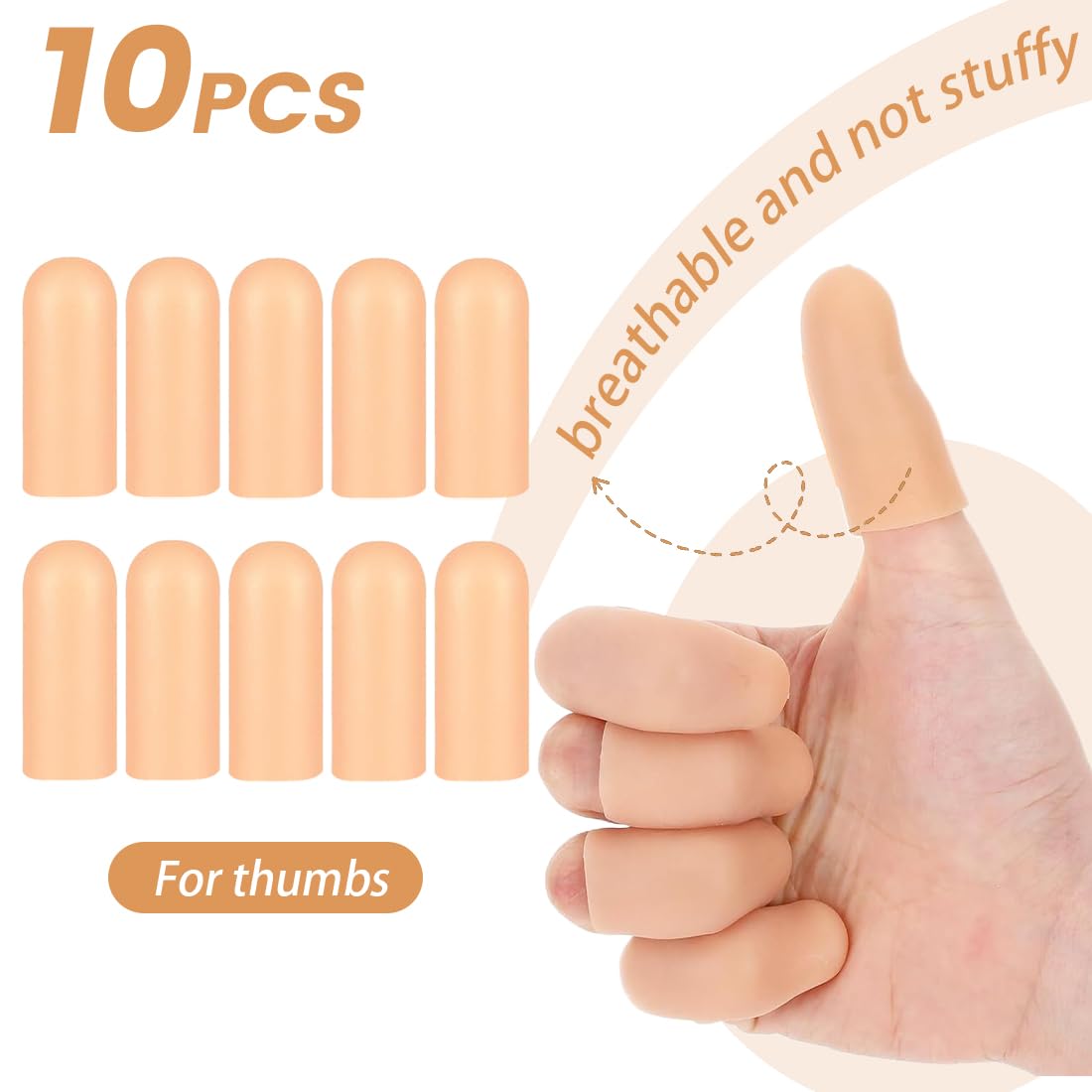 10 pcs protège-doigts en silicone, Protection du bout des doigts Imperméables, Protection du pouce, Protection des doigts en cas de blessure des mains, Convient au pouce(Couleur chair)