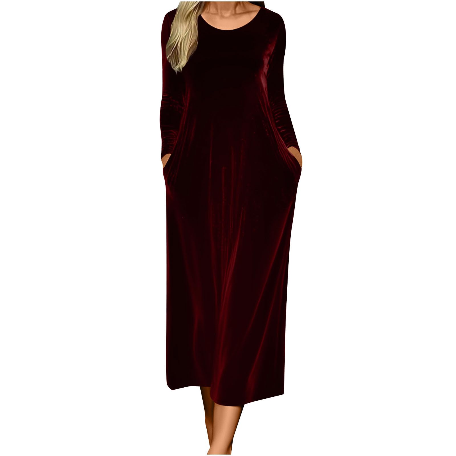 Womens Fall Dresses Long Sleeve Velvet Formal Maxi Dress Loose Casual Cocktail Wedding Guest Party Long Dress