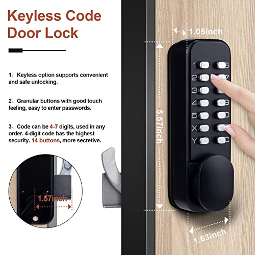Keyless Entry Door Locks With Keypads Deadbolt, Mechanical Combination Latch Door Lock With Handle, Waterproof Keyless Sliding Door Lock, Digital Code Gate Front Door Lock Set With Door Knob (Black) #TOP2