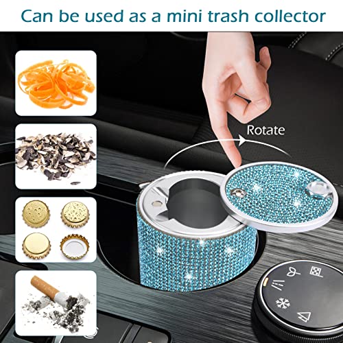 Augot Bling Ashtray For Car, Portable Car Ashtray With Lid, Smokeless Ashtray Detachable Car Cigarette Ashtray, Mini Car Trash Crystal Diamond Car Ashtray For Cup Holder Home Office (Light Blue) #TOP4
