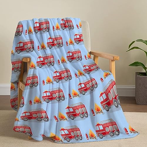 Image of Fire Truck Fleece Throw Blanket - Super Soft, Cozy Flannel, Air Conditioning, 80x60 in for Adults