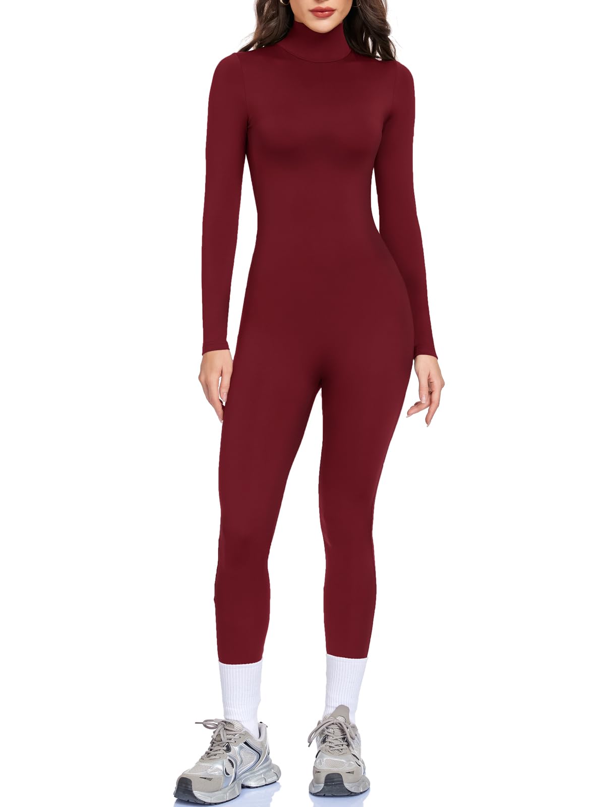 VUTRU Sport Jumpsuits für Damen Lang Eng Yoga Overall Nahtloser Fleece Romper hoher Kragen Einteiler Sexy One Piece