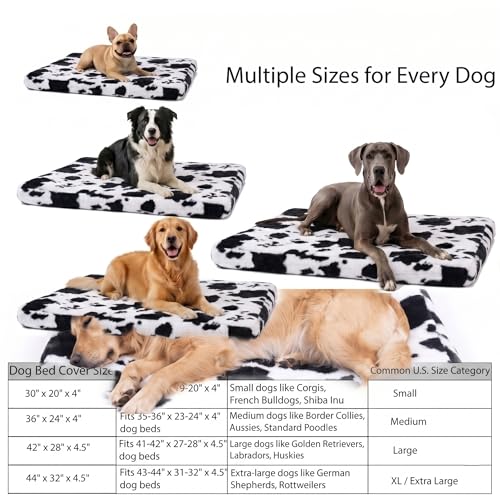 Image of Faux Fur Dog Bed Covers Ultra Soft Rose Velvet, Removable & Washable, Cozy & Durable, Large Pet Bed Cover Only (No Filling) Cow Print Black-White, 36 inch L x 24 inch W x 4 inch Th