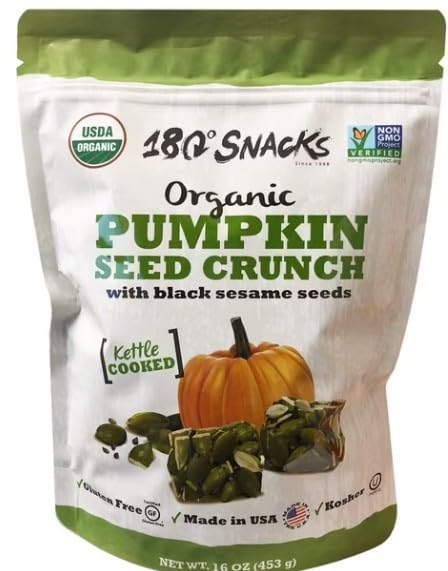 180 Snacks Organic Pumpkin Seed Crunch with Black Sesame Seeds Clusters, Low Cholestrol - 16 Ounces