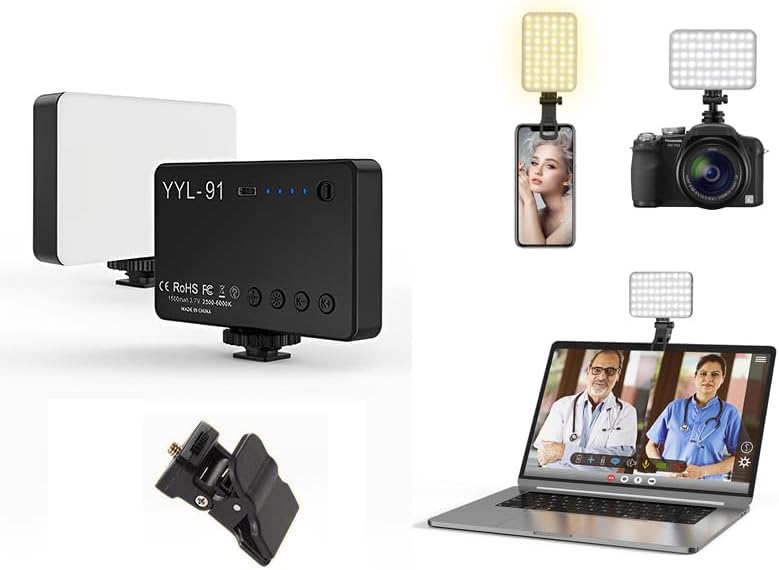 Bi-Color LED Video Light on Camera,Mini Rechargeable 2000 mAh LED Camera Lights,CRI95+ Dimmable 2500-6000K Ultra Bright Photo and Video Lighting,LED Fill Lamp(Light + Clip)