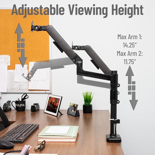 Image of Mind Reader Dual Monitor Arm for 13-32 Inch Screens, Gas Spring VESA Desk Mount, ±180 Rotation, ±65 Tilt, ±180 Swivel, Holds up to 19.8 lbs Each, Integrated Cable Management, Black