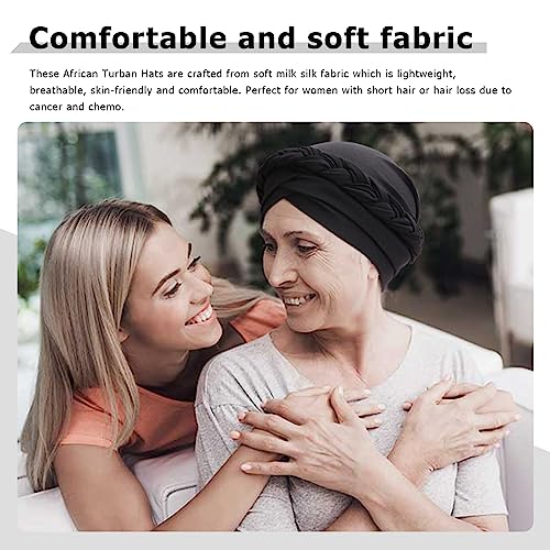 Image of DRESHOW Turban Pre-Tied Twisted Hat Thread African Head Wraps for Black Women Chemo Cancer Cap Braid Hair Cover
