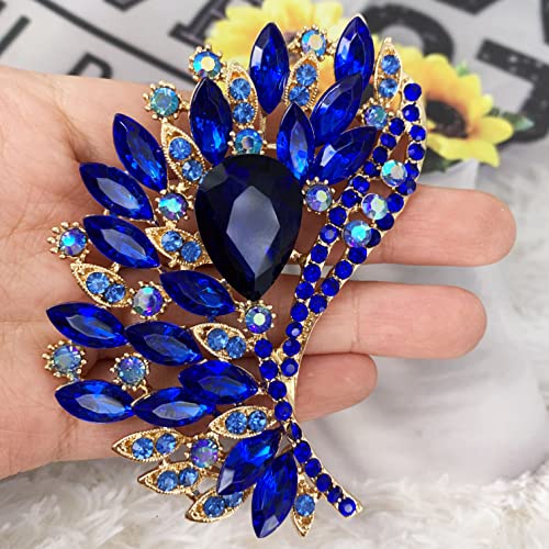 Image of SELOVO Rhinestone Crystal Big Large Brooch Pin Jewerly Accessory Gold Tone