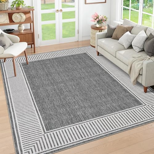 GarveeHome Washable Rug 5x7 for Bedroom Large Living Room Rug with Rubber Backing Casual Striped...