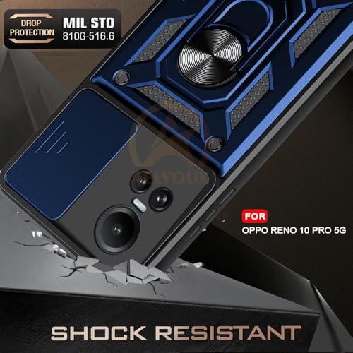 Image of Armor Bumper Back Cover Case for Oppo Reno 10 /10 Pro 5G Rotating Camera Cover, Ring Holder & Kickstand | Heavy Duty & 360 Degree Protection Oppo Reno 10 /10 Pro 5G Back Cover (Blue)